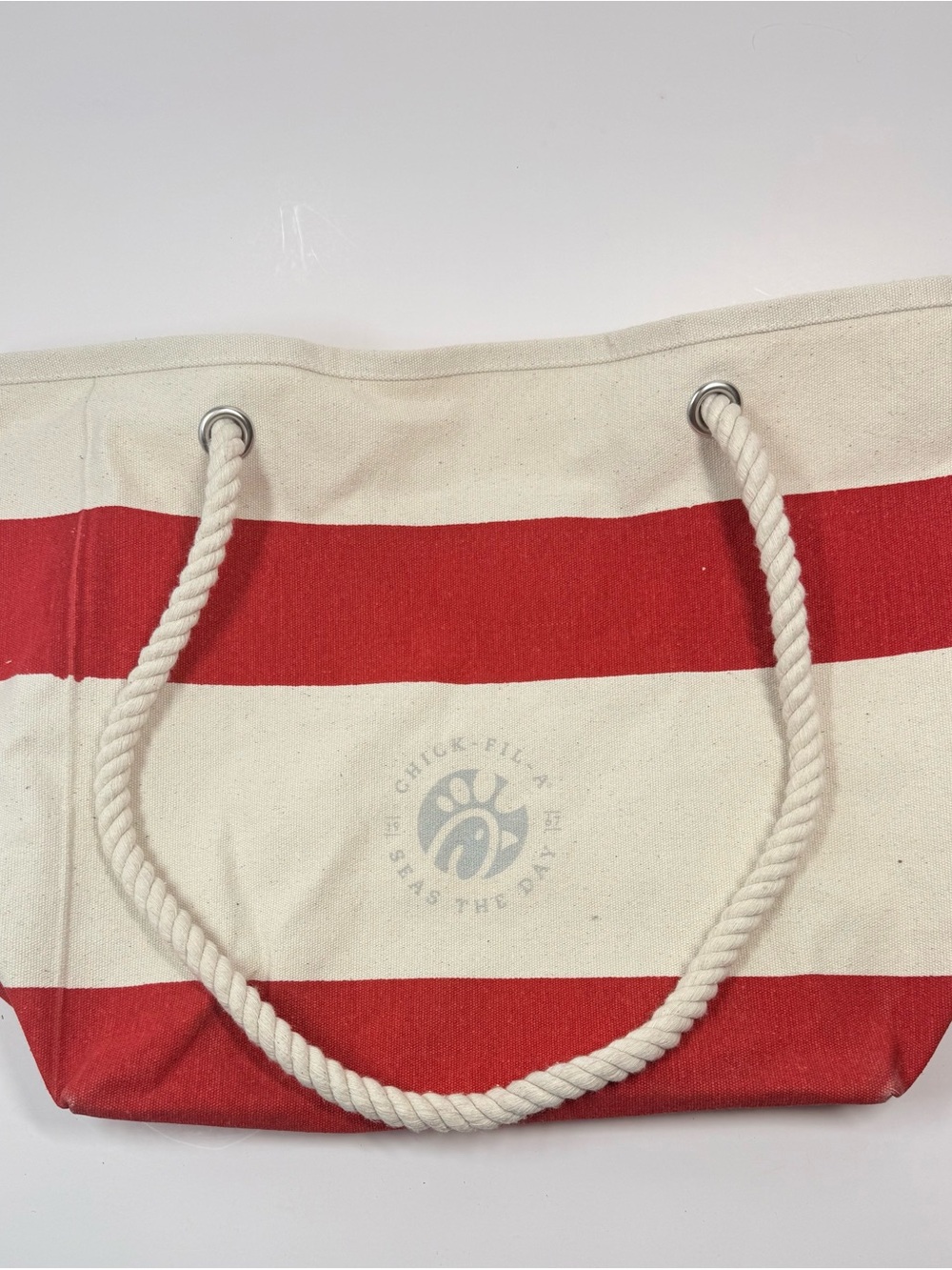 Chick fil a canvas red and white tote with rope handles